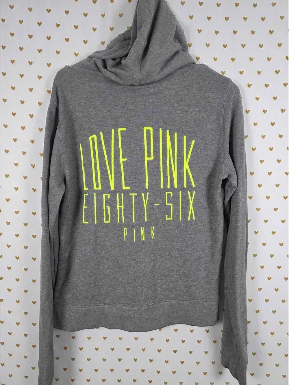 Victorias Secret Pink Neon Logo Embroidered Full Zip Hoodie Jacket LARGE